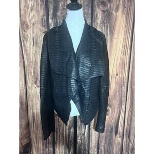 Patrizia Luca Milano Faux Leather Asymmetrical Hem Moto Jacket Black M